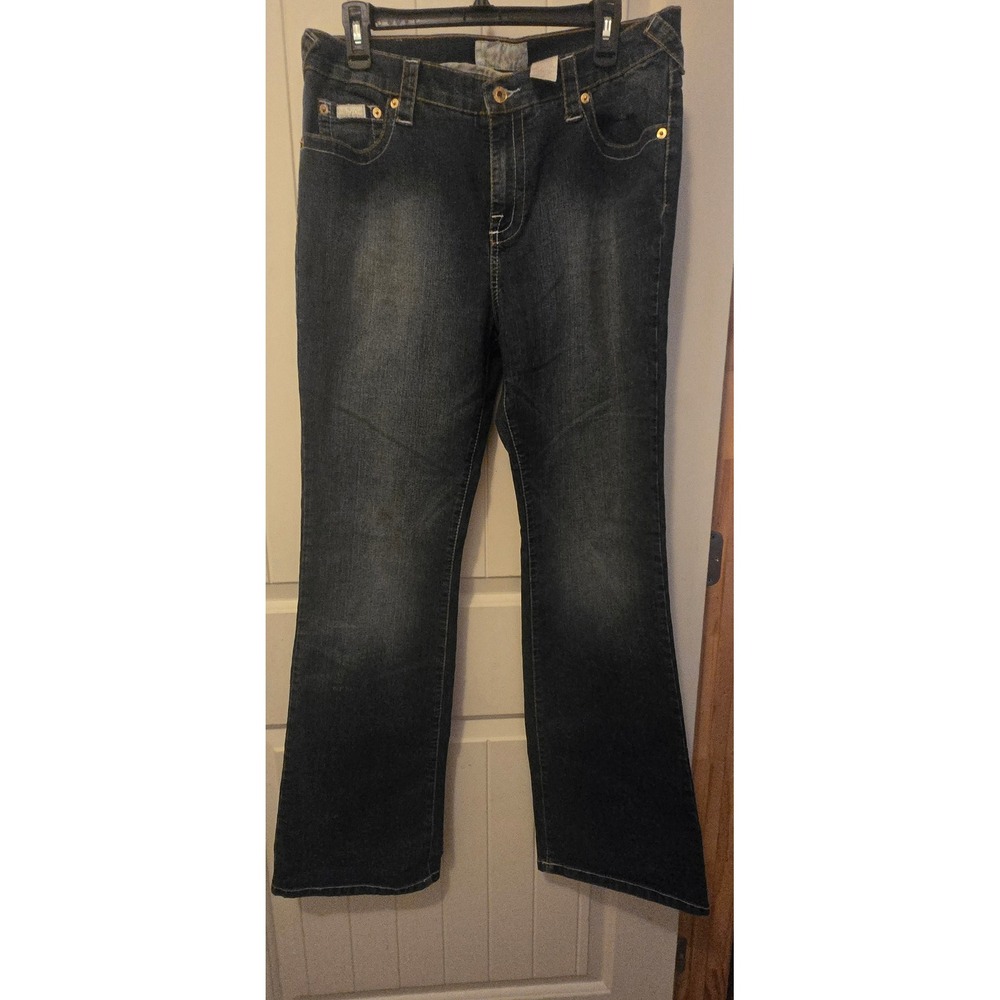 Vintage Baby Phat Rhinestone Cat Logo Bootcut Jeans Y2K Bling Dark Wash Size 16